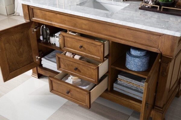 James Martin 147-114-5371-3AF Brookfield 60 Inch Country Oak Single Vanity with 3 cm Arctic Fall Solid Surface Top