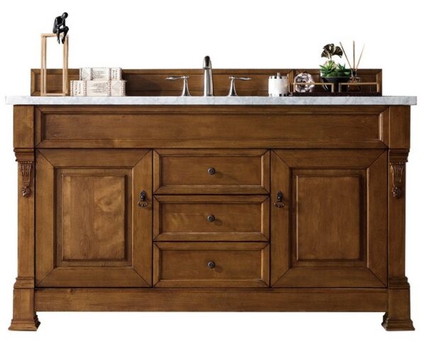 James Martin 147-114-5371-3EJP Brookfield 60 Inch Country Oak Single Vanity with 3 cm Eternal Jasmine Pearl Quartz Top with Sink