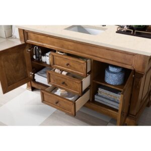 James Martin 147-114-5371-3EMR Brookfield 60 Inch Country Oak Single Vanity with 3 CM Eternal Marfil Quartz Top