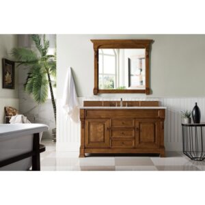 James Martin 147-114-5371-3ESR Brookfield 60 Inch Country Oak Single Vanity with 3 CM Eternal Serena Quartz Top