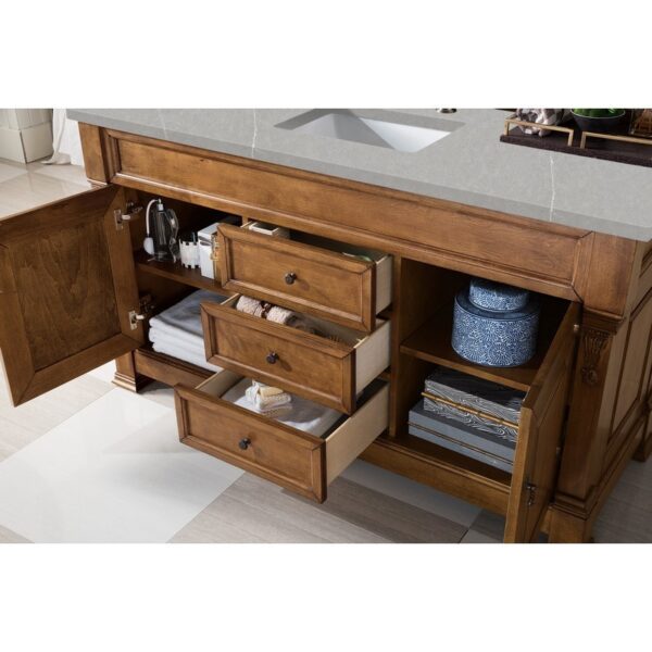 James Martin 147-114-5371-3ESR Brookfield 60 Inch Country Oak Single Vanity with 3 CM Eternal Serena Quartz Top