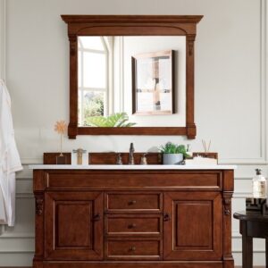 James Martin 147-114-5381-3EJP Brookfield 60 Inch Warm Cherry Single Vanity with 3 cm Eternal Jasmine Pearl Quartz Top with Sink