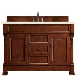 James Martin 147-114-5381-3EMR Brookfield 60 Inch Warm Cherry Single Vanity with 3 CM Eternal Marfil Quartz Top