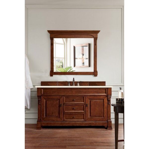 James Martin 147-114-5381-3EMR Brookfield 60 Inch Warm Cherry Single Vanity with 3 CM Eternal Marfil Quartz Top