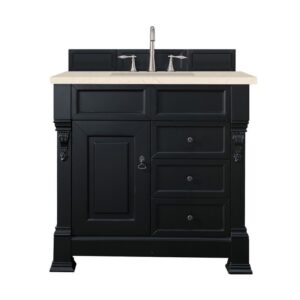 James Martin 147-114-5536-3EMR Brookfield 36 Inch Antique Black Single Vanity with 3 CM Eternal Marfil Quartz Top