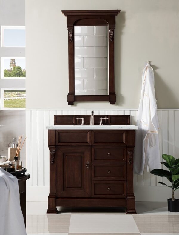 James Martin 147-114-5566-3ENC Brookfield 36 Inch Single Vanity Cabinet with Ethereal Noctis Quartz Top - Burnished Mahogany