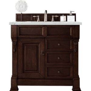 James Martin 147-114-5566-3ENC Brookfield 36 Inch Single Vanity Cabinet with Ethereal Noctis Quartz Top - Burnished Mahogany