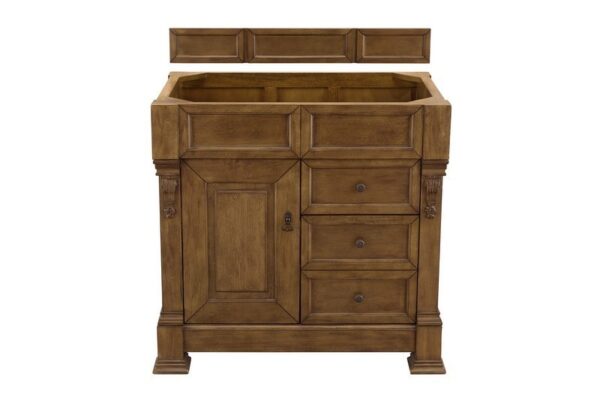 James Martin 147-114-5576-3AF Brookfield 36 Inch Country Oak Single Vanity with Drawers with 3 cm Arctic Fall Solid Surface Top