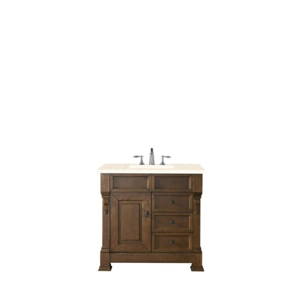 James Martin 147-114-5576-3EMR Brookfield 36 Inch Country Oak Single Vanity with 3 CM Eternal Marfil Quartz Top