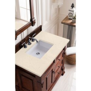 James Martin 147-114-5586-3EMR Brookfield 36 Inch Warm Cherry Single Vanity with 3 CM Eternal Marfil Quartz Top