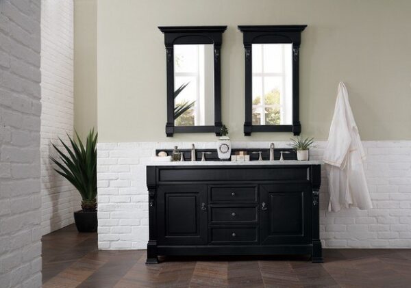 James Martin 147-114-5631-3CAR Brookfield 60 Inch Antique Black Double Vanity with 3 cm Carrara Marble Top