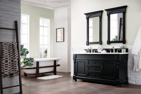 James Martin 147-114-5631-3CAR Brookfield 60 Inch Antique Black Double Vanity with 3 cm Carrara Marble Top