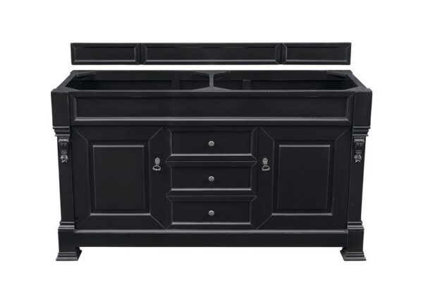 James Martin 147-114-5631-3CSP Brookfield 60 Inch Antique Black Double Vanity with 3 cm Charcoal Soapstone Quartz Top with Sink