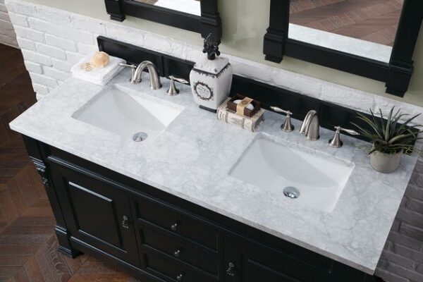 James Martin 147-114-5631-3CAR Brookfield 60 Inch Antique Black Double Vanity with 3 cm Carrara Marble Top