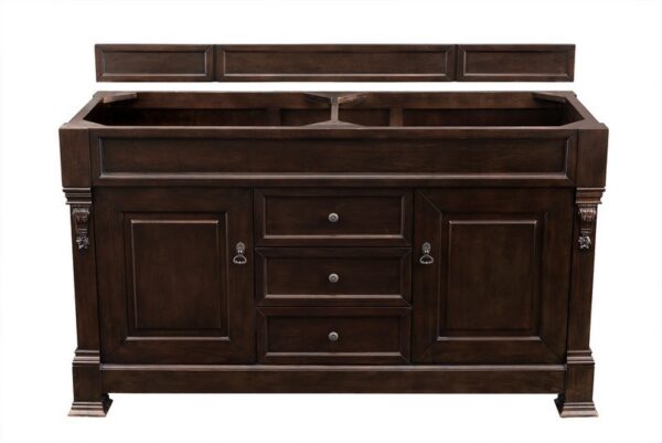 James Martin 147-114-5661-3CSP Brookfield 60 Inch Burnished Mahogany Double Vanity with 3 cm Charcoal Soapstone Quartz Top with Sink