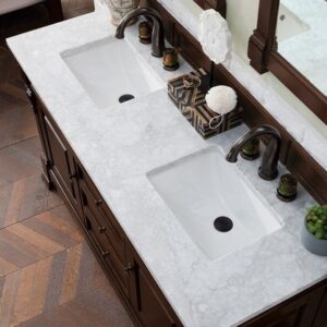 James Martin 147-114-5661-3CAR Brookfield 60 Inch Burnished Mahogany Double Vanity with 3 cm Carrara Marble Top