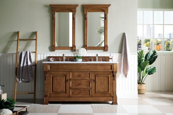 James Martin 147-114-5671-3AF Brookfield 60 Inch Country Oak Double Vanity with 3 cm Arctic Fall Solid Surface Top