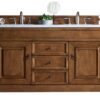 James Martin 147-114-5671-3EJP Brookfield 60 Inch Country Oak Double Vanity with 3 cm Eternal Jasmine Pearl Quartz Top with Sink