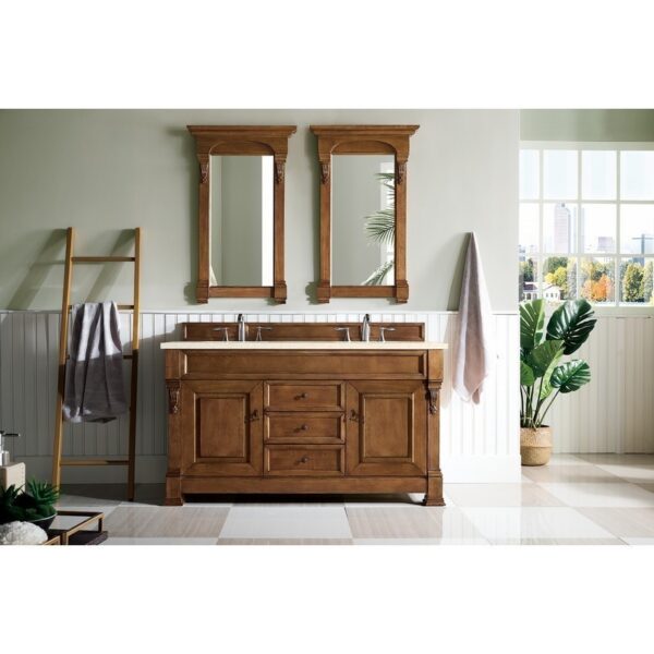 James Martin 147-114-5671-3EMR Brookfield 60 Inch Country Oak Double Vanity with 3 CM Eternal Marfil Quartz Top