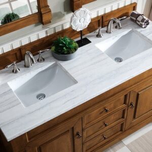 James Martin 147-114-5671-3AF Brookfield 60 Inch Country Oak Double Vanity with 3 cm Arctic Fall Solid Surface Top