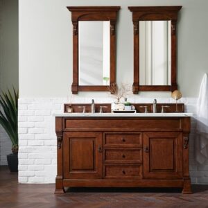 James Martin 147-114-5681-3ENC Brookfield 60 Inch Double Vanity Cabinet with Ethereal Noctis Quartz Top - Warm Cherry