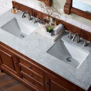 James Martin 147-114-5681-3CAR Brookfield 60 Inch Warm Cherry Double Vanity with 3 cm Carrara Marble Top