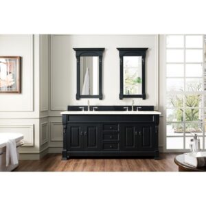 James Martin 147-114-5731-3EMR Brookfield 72 Inch Antique Black Double Vanity with 3 CM Eternal Marfil Quartz Top