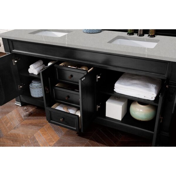 James Martin 147-114-5731-3ESR Brookfield 72 Inch Antique Black Double Vanity with 3 CM Eternal Serena Quartz Top