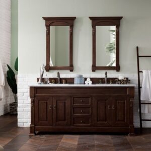 James Martin 147-114-5761-3CAR Brookfield 72 Inch Burnished Mahogany Double Vanity with 3 cm Carrara Marble Top