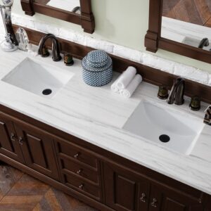 James Martin 147-114-5761-3AF Brookfield 72 Inch Burnished Mahogany Double Vanity with 3 cm Arctic Fall Solid Surface Top