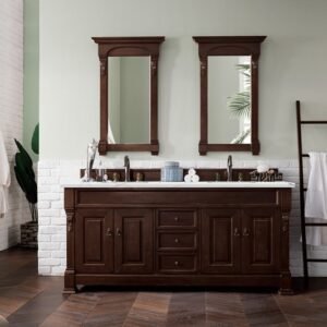 James Martin 147-114-5761-3ENC Brookfield 72 Inch Double Vanity Cabinet with Ethereal Noctis Quartz Top - Burnished Mahogany