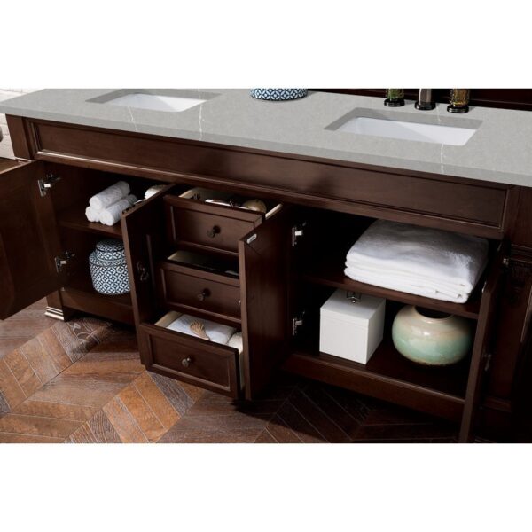 James Martin 147-114-5761-3ESR Brookfield 72 Inch Burnished Mahogany Double Vanity with 3 CM Eternal Serena Quartz Top