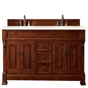 James Martin 147-114-5781-3EMR Brookfield 72 Inch Warm Cherry Double Vanity with 3 CM Eternal Marfil Quartz Top