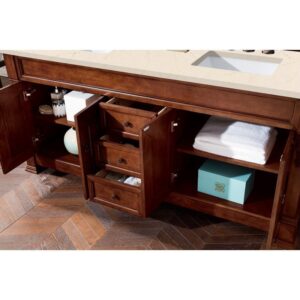 James Martin 147-114-5781-3EMR Brookfield 72 Inch Warm Cherry Double Vanity with 3 CM Eternal Marfil Quartz Top