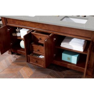 James Martin 147-114-5781-3ESR Brookfield 72 Inch Warm Cherry Double Vanity with 3 CM Eternal Serena Quartz Top