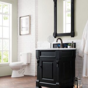 James Martin 147-114-V26-AQB-3CAR Brookfield 26 Inch Antique Black Single Vanity with 3 cm Carrara Marble Top