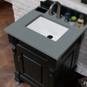 James Martin 147-114-V26-AQB-3CBL Brookfield 26 Inch Single Vanity Cabinet with Cala Blue Quartz Top - Antique Black