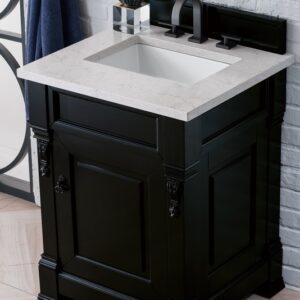 James Martin 147-114-V26-AQB-3EJP Brookfield 26 Inch Antique Black Single Vanity with 3 cm Eternal Jasmine Pearl Quartz Top with Sink