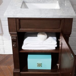 James Martin 147-114-V26-BNM-3CAR Brookfield 26 Inch Burnished Mahogany Single Vanity with 3 cm Carrara Marble Top