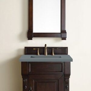 James Martin 147-114-V26-BNM-3CBL Brookfield 26 Inch Single Vanity Cabinet with Cala Blue Quartz Top - Burnished Mahogany