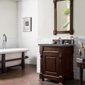 James Martin 147-114-V26-BNM-3CBL Brookfield 26 Inch Single Vanity Cabinet with Cala Blue Quartz Top - Burnished Mahogany