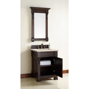 James Martin 147-114-V26-BNM-3EMR Brookfield 26 Inch Burnished Mahogany Single Vanity with 3 CM Eternal Marfil Quartz Top