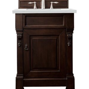 James Martin 147-114-V26-BNM-3ENC Brookfield 26 Inch Single Vanity Cabinet with Ethereal Noctis Quartz Top - Burnished Mahogany