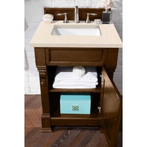 James Martin 147-114-V26-COK-3EMR Brookfield 26 Inch Country Oak Single Vanity with 3 CM Eternal Marfil Quartz Top