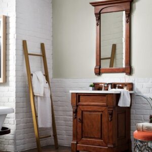 James Martin 147-114-V26-WCH-3CAR Brookfield 26 Inch Warm Cherry Single Vanity with 3 cm Carrara Marble Top