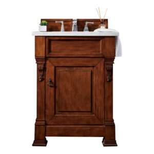 James Martin 147-114-V26-WCH-3CAR Brookfield 26 Inch Warm Cherry Single Vanity with 3 cm Carrara Marble Top