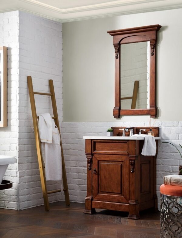 James Martin 147-114-V26-WCH-3CAR Brookfield 26 Inch Warm Cherry Single Vanity with 3 cm Carrara Marble Top