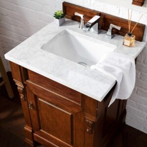 James Martin 147-114-V26-WCH-3CAR Brookfield 26 Inch Warm Cherry Single Vanity with 3 cm Carrara Marble Top