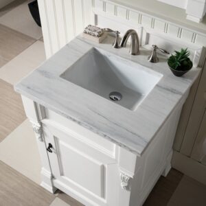 James Martin 147-V26-BW-3AF Brookfield 26 Inch Bright White Single Vanity with 3 cm Arctic Fall Solid Surface Top