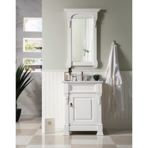 James Martin 147-V26-BW-3CAR Brookfield 26 Inch Bright White Single Vanity with 3 cm Carrara Marble Top